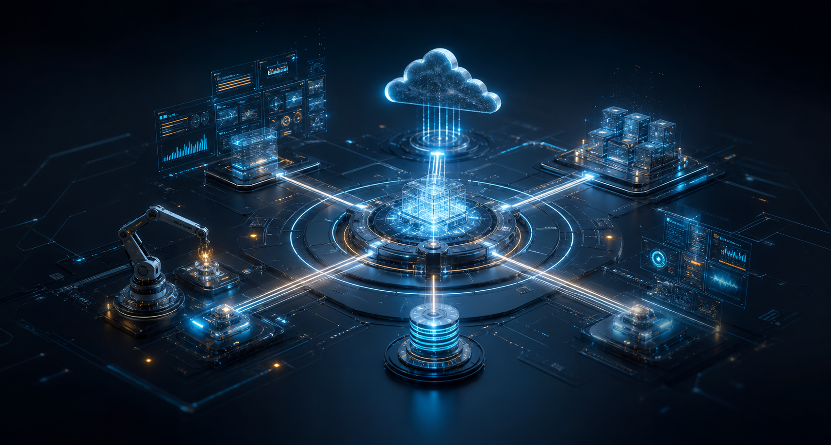 Abstract automation command center with connected workflows